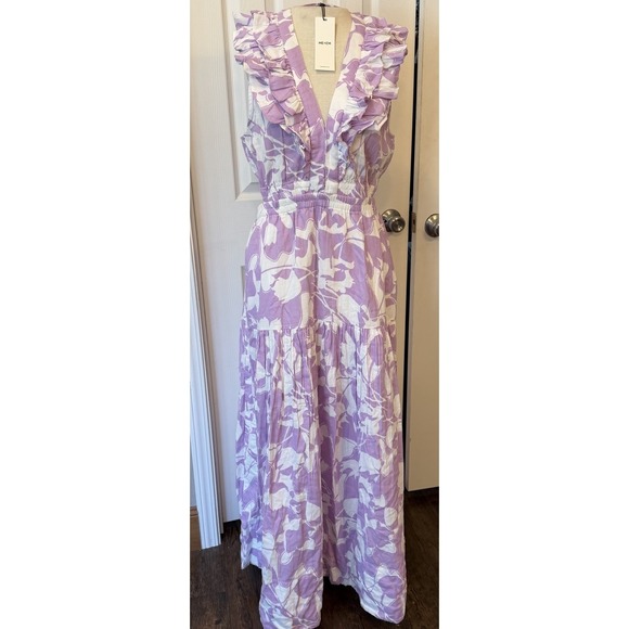Me+Em NWT Cheesecloth Maxi Dress 10 Cut Out Tulip Print Sherbet Lilac Wedding - Picture 2 of 16